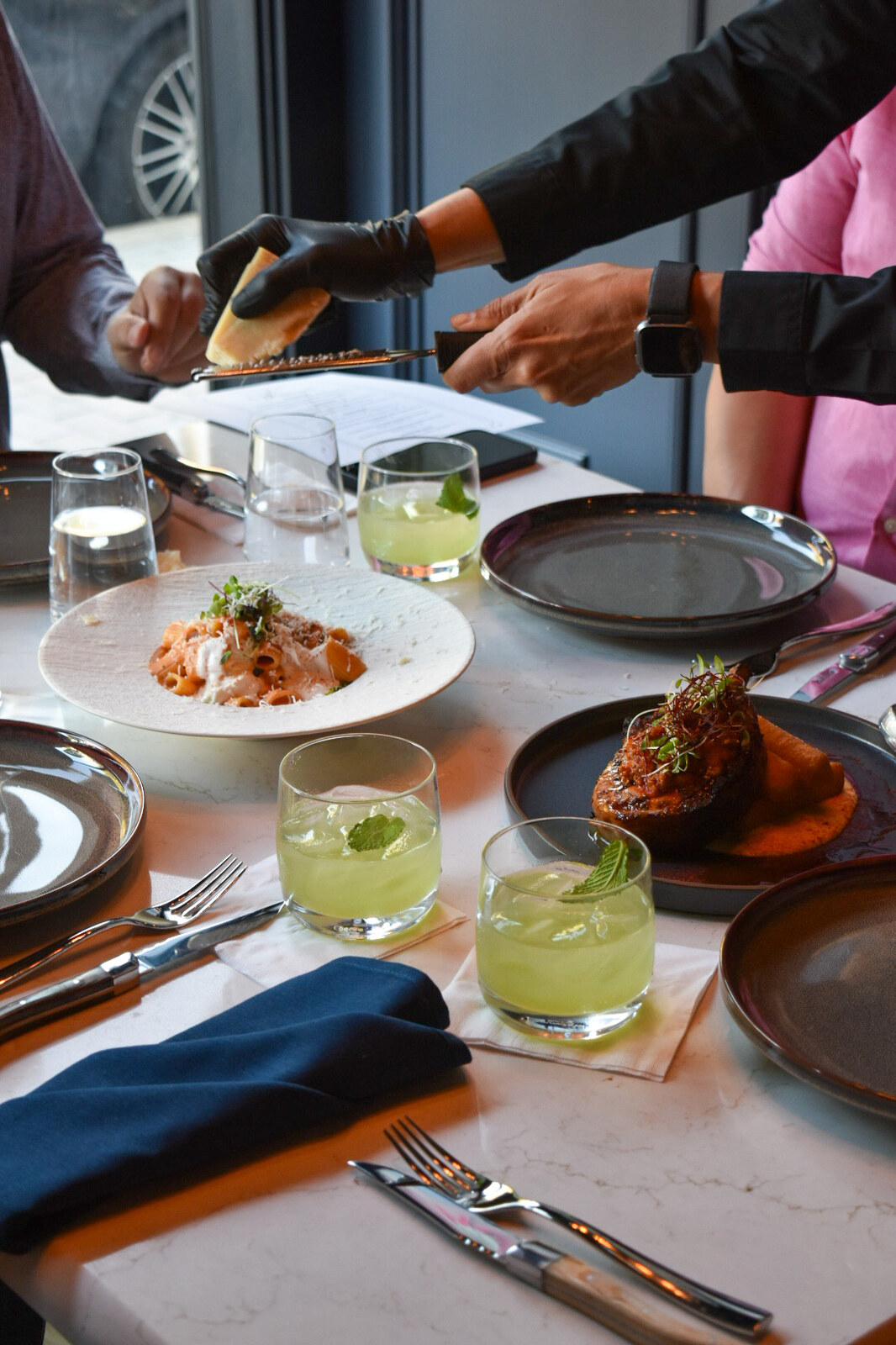 Tableside service, mid-evening